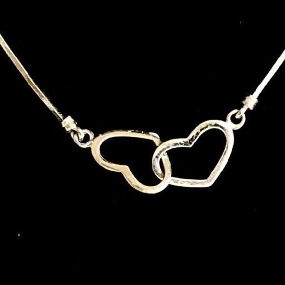 AOA Sterling 925 16” Double Heart Silver Necklace - Picture 5 of 10